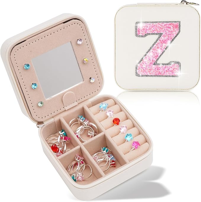 Uygafly Personalized Jewelry Case for Women Girls - Fashion Mini Jewelry Boxes - Trendy Travel Jewelry Organizer with Initials Letter - Teen Gifts | Cream,Z