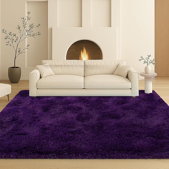 5x7 Plush Fluffy Area Rugs, Large Soft Carpet, Upgraded Non-Slip Rectangular Rug for Living Room, Bedroom, Kids Room, Dorm,Modern Home Decor Aesthetic,Purple.
