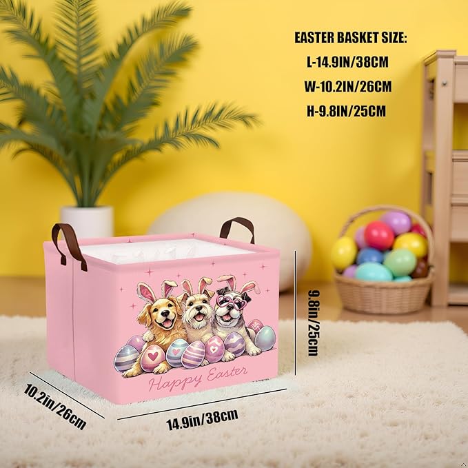 Large Rectangular Cute Kid Easter Basket Empty Bunny Eggs Easter Basket Gift Spring Room Storage Organizer Décor (E-02)