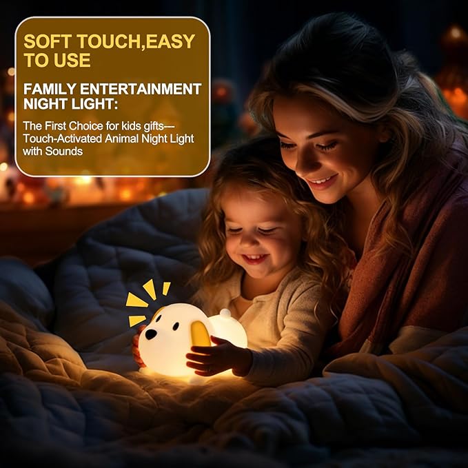 Dog Night Light & Lamp for Kids - Squishy Silicone Lying Puppy, Dimmable and 7 RGB Colors, Switchable Animal Sound, Portable Rechargeable BPA-Free, Gift for Children/Teens/College Students/Girlfriends