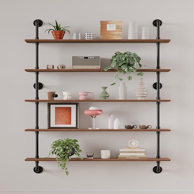 HDDFER Floating Shelves for Wall Living Room Shelves Bookshelf Industrial Pipe Shelving Shelf Real Wood Planks 36 inch Rustic Wall Shelves Hanging Bookshelves Farmhouse Kitchen Bar Shelving