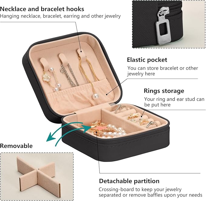 Jewelry Boxes for Women, Halloween Black Bat Small Kids Organizers Teenage Girls Christmas Gift Ages 8-12 Packaging Necklace Earrings Ring, PU Leather Velvet