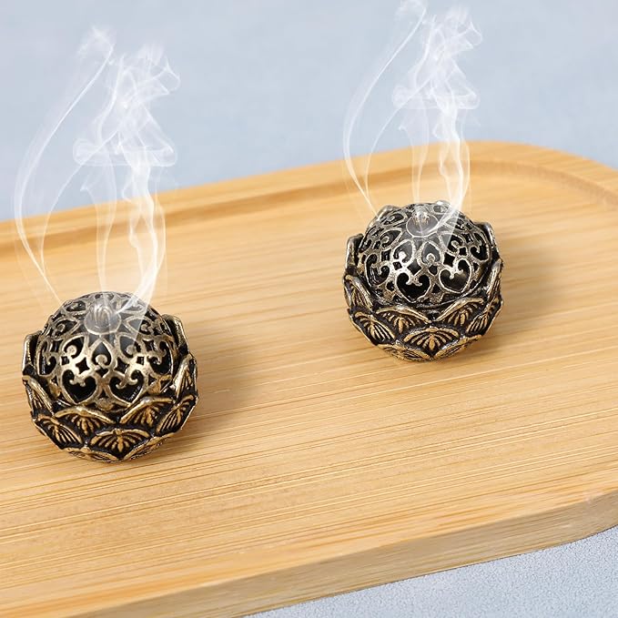 2 PCS Mini Brass Flower Incense Cone Holder, Vintage Flower Incense Holder Elegant Decor for Home, Office, Yoga, Meditation, Spa (2.8 × 2.7 cm)