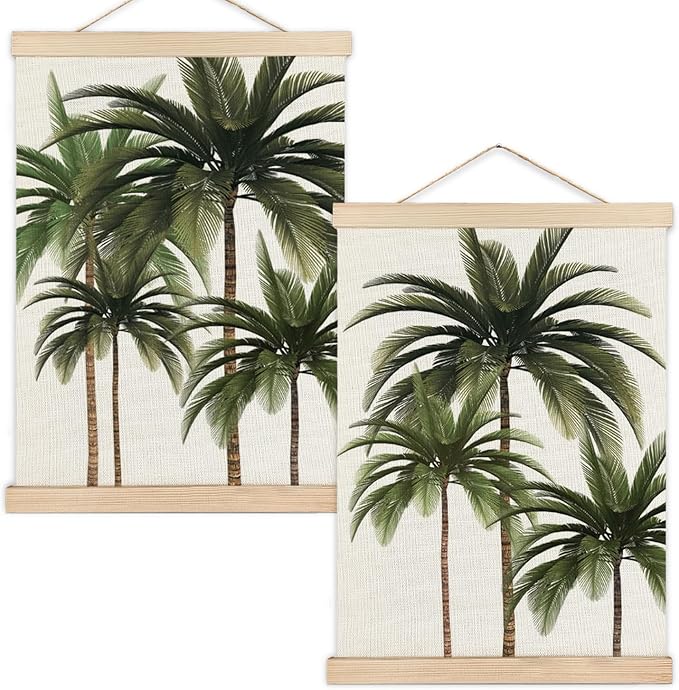 RYYCDOI Palm Tree Wall Art, Tropical Palm Tree Beach Poster, Coastal Tropical Wall Decor, Beachy Wall Decor for Home Bedroom Living Room, 12x16 Inches Set of 2