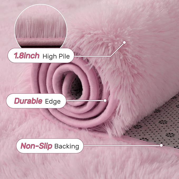 Pink Rugs for Living Room Fluffy 4x6 ft Bedroom Rug Non-Slip Area Rugs Shag Carpet for Nursery Kids PlayRoom Dorm Office Indoor Modern Plush Carpets Girls