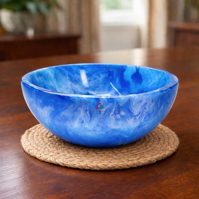 Elegant Handcrafted Resin Bowl – Glossy Amber Finish Decorative & Functional Use | Resin Decorative Bowl Centerpiece Table Decorations, Fruit Basket for Coffee Table Décor, Kitchen Décor (Blue)