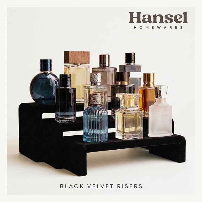 Black Velvet Display Risers Set of 3 - Non-Slip Cologne Organizer for Men, Collectibles and Purse Display, Handbag and Vanity Shelf, Watch and Jewelry Holder, Perfume Stand, Table Riser for Vendors
