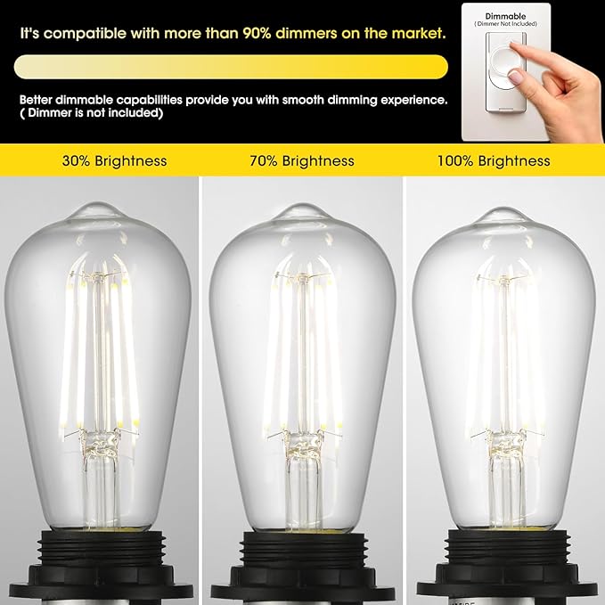 Gozelux Edison Light Bulbs 60W Equivalent, Dimmable Vintage LED Light Bulbs, E26 Medium Base, Cool White 4000K, ST58, 6W, 750LM, 90+ CRI, Antique Decorative Filament LED Bulb, Clear Glass, 8 Pack