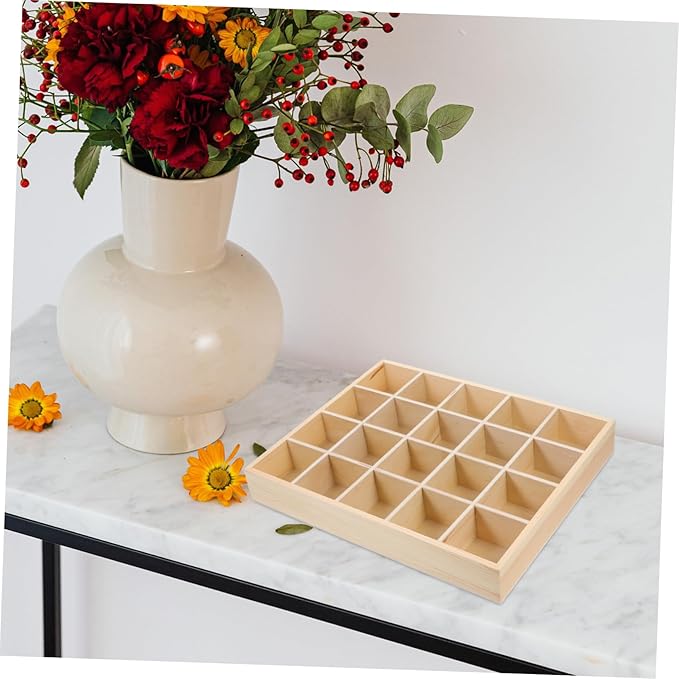 20grids Desktop Organizer Wooden Storage Box with Multi Compartments for Cosmetics and Figurines Rustic Style Vanity Organizer for Makeup Jewelry and Accessories
