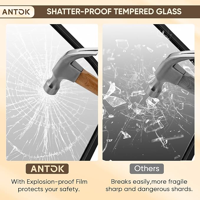 Antok 30x36 Black Metal Framed Bathroom Mirror, Wall Mirror with Rect Corners, Vanity Mirror for Over Sink, Anti-Rust Tempered Glass, Horizontal/Vertical Hanging for Bathroom, Living Room, Entryway