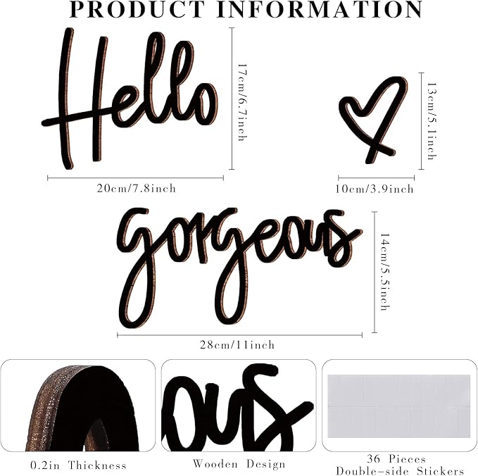 Blulu Hello Gorgeous Wall Decor Sign Hello Gorgeous Wall Art Minimalist Wooden Words Decor for Lash Room, Salon, Vanity or Makeup Room, Bathroom, Bedroom, Office(Black)