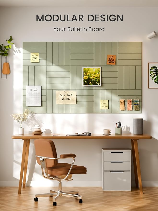 Bumusty Large Cork Board Alternative-36 x 24" Felt Bulletin Board Tiles, with 30 Pushpins, 40 Adhesive Tabs, Bold-Stripe 6-Pack, Cork Boards for Office Push Pin Board Felt Board-Sage