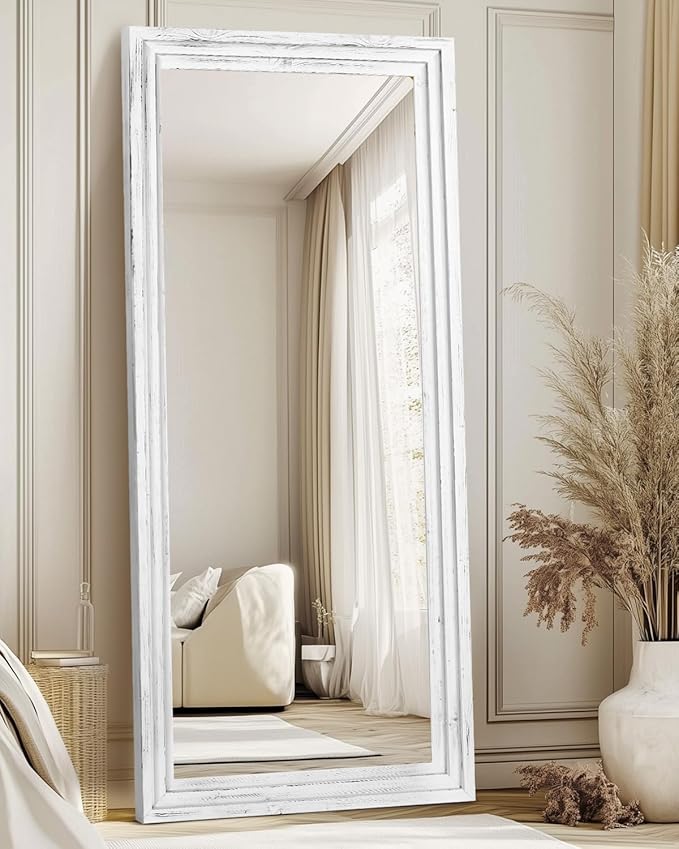 Full Length Mirror 71"x30" Solid Wood Frame Floor Large Mirror for Living Room, Bedroom Hanging or Leaning Wall-Mounted, White