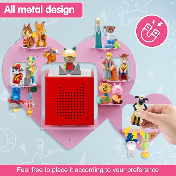 Metal Bracket for Toniebox,Floating Shelf for Tonies Figures 15-20pcs Storage,Wall Mounted Brackets for Toniebox Player,Children's Room Decorations and Gifts (Pink)