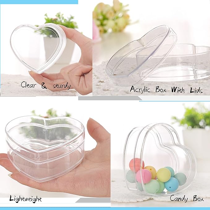 KissYou Acrylic Box Clear Display Boxes with Lid Heart-shaped Cube Crystal Jewelry Display Boxes with Lid for Graduation Wedding Birthday Party Candy Boxes