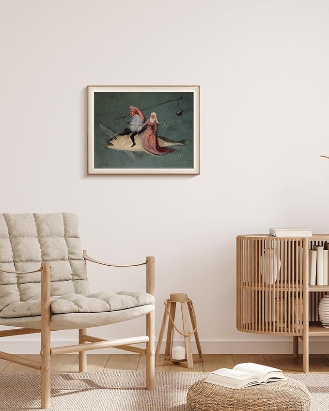 VIYYIEA Framed Wall Art for Living Room, Drive the Fish Canvas Prints, Vintage Home Decor, Funny Painting Picture, Bathroom Wall Decor Gifts for Friends or Family - 20L x 16W