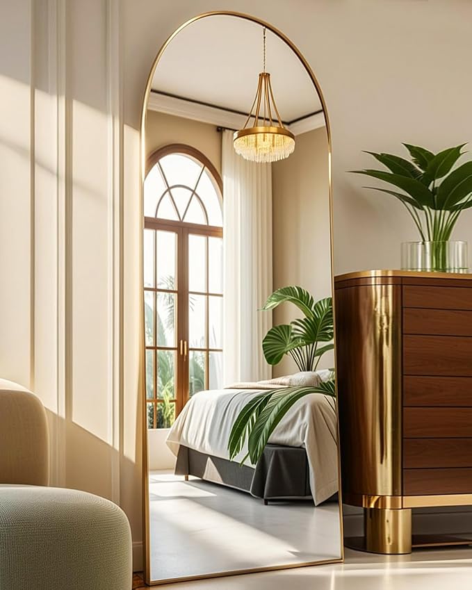 NEARBYSD 58"x18" Arched Full Length Mirror, Floor Mirror With Stand, Freestanding,Wall Mounted Hanging or Leaning Arched-Top Full Body Mirror for Bedroom, Dressing Room -Gold