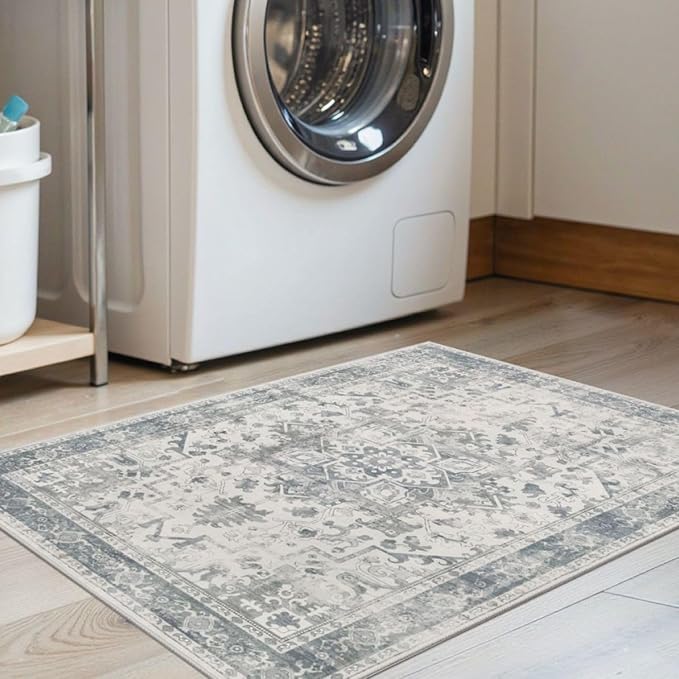 Rugxara 2x3 Entryway Rug,Door Mat Indoor Entrance, Washable Non Slip Kitchen Bathroom Rugs, Ultra-Thin Throw Small Rug for Front Door, Blue Grey
