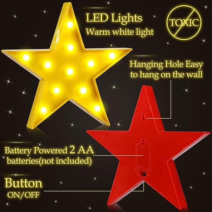 VIHOSE 6 Pcs Marquee Star Lights LED Star Signs Light up Movie Theater Decor Battery Operated Night Light for Gifts Birthday Party Home Movie Decor (Red,Black,Warm)