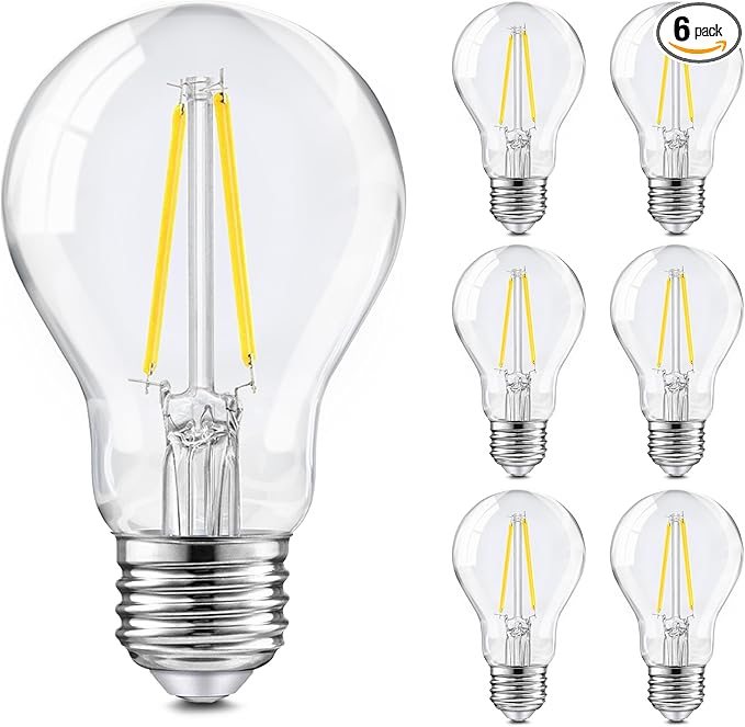 TJOY 6 Pack A19 Vintage LED Edison Bulbs, Dimmable Light Bulb 50W Equivalent, 5000K Daylight, 5W E26 Standard Base, 470Lumens, CRI80+, Clear Glass Filament Bulb for Home