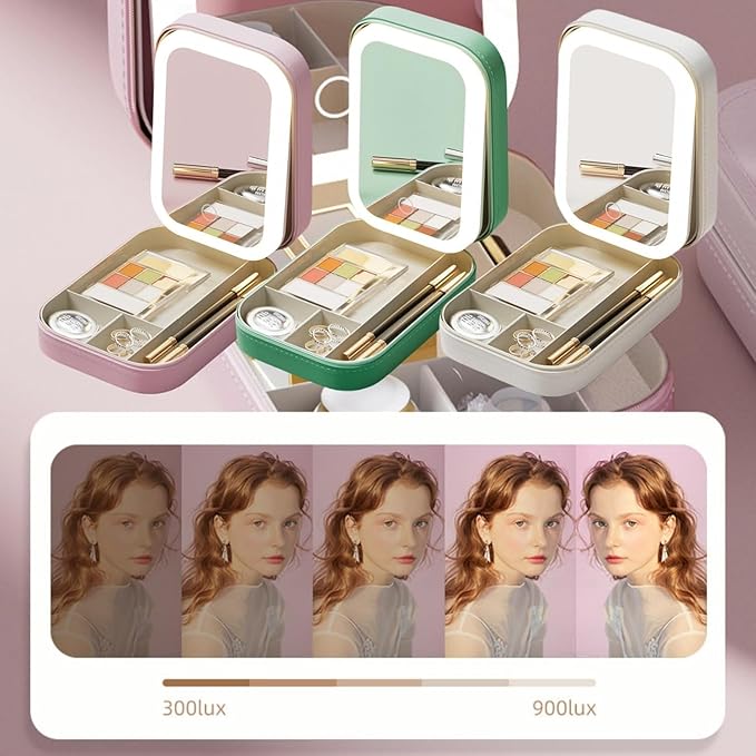 Integrated Makeup Storage Box With Light-Filling Mirror,Led Complementary Light Cosmetic Case,Makeup Storage Box With Led Light Mirror,Portable Cosmetics Case,Touch Control & Zipper Design (Pink)