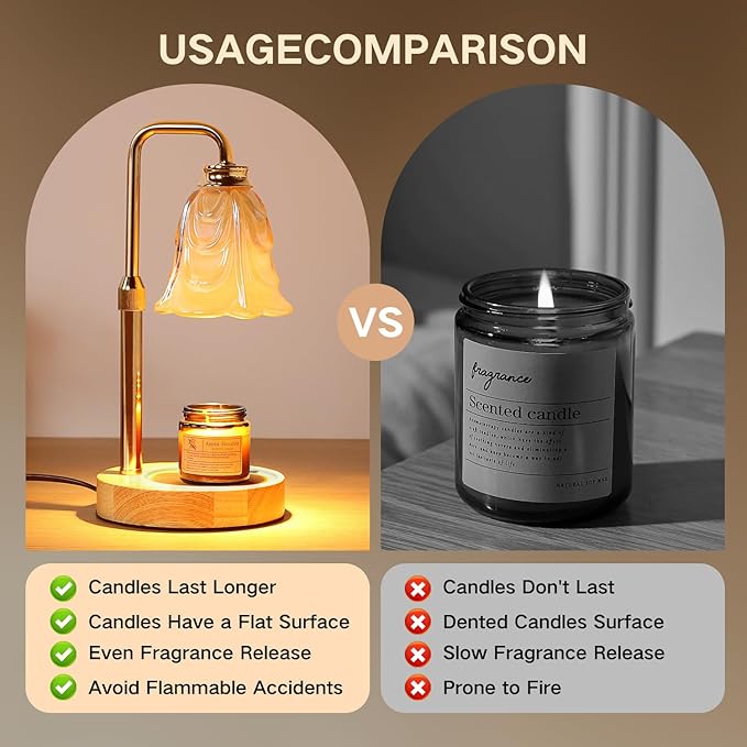 Droyek Candle Warmer Lamp with Timer Electric Candle Warmer Lamp Adjustable Height Candle Warmer Dimmable Wax Warmer Lamp Jar Candles with 2 Bulbs for Home Decor & Office