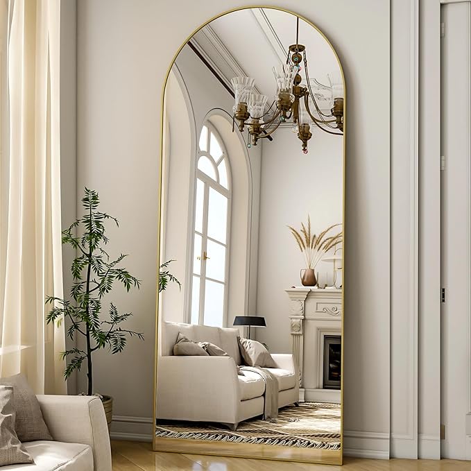 Arched Full Length Mirror 64"x21", Floor Standing Body Mirror with Aluminum Frame,Leaning Hanging for Bedroom Cloakroom Living Room Gold