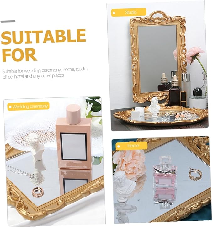 Perfume Organizer Mirror Tray Decorative Dressing Table Makeup Tray for Dresser Tops Decor