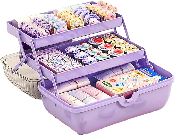 Hair Accessories Organizer for Girls, 3-Layers Foldable Hair Clip Organizer Box with Handle, Multifunctional Storage Box for Headband, Bows, Hairties, Jewelry, Sewing Supplies, Makeup Tool, Craft