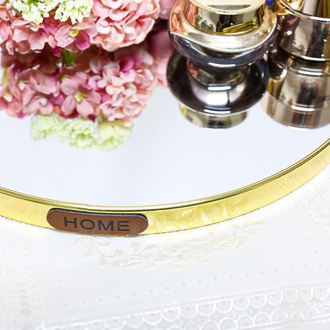 Luxury Mirrored Decorative Tray, Round Glass Mirror Vanity Tray for Perfume and Jewelry Display, Modern Makeup Storage Organizer for Dresser, Bathroom, Coffee Table, Kitchen Counter