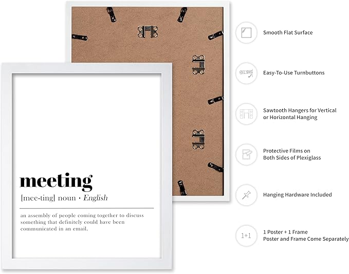 Poster Master Typography Poster - Retro Dictionary Print - Meeting Definition, Assembly of People, Book Page, Funny - Gift for Colleague, Friend - Wall Decor for Home, Office, 16x20 White Framed
