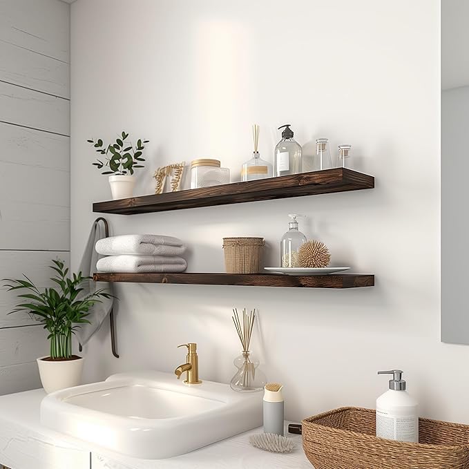 GXYAWPJ 48 Inch Floating Shelves for Wall Rustic Brown Wood Wall Shelves for Bedroom Set of 4