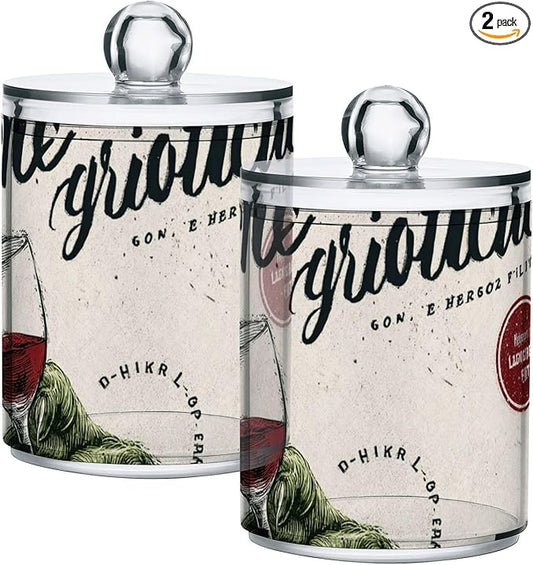 2 Pack Apothecary Jars Xmas Animal Paws Bathroom Vanity Storage Organizer Set,Small Clear Plastic Storage Jars Bathroom Canister for Cotton Swabs, Rounds, Balls, Qtips,Makeup Sponges, Flossers,