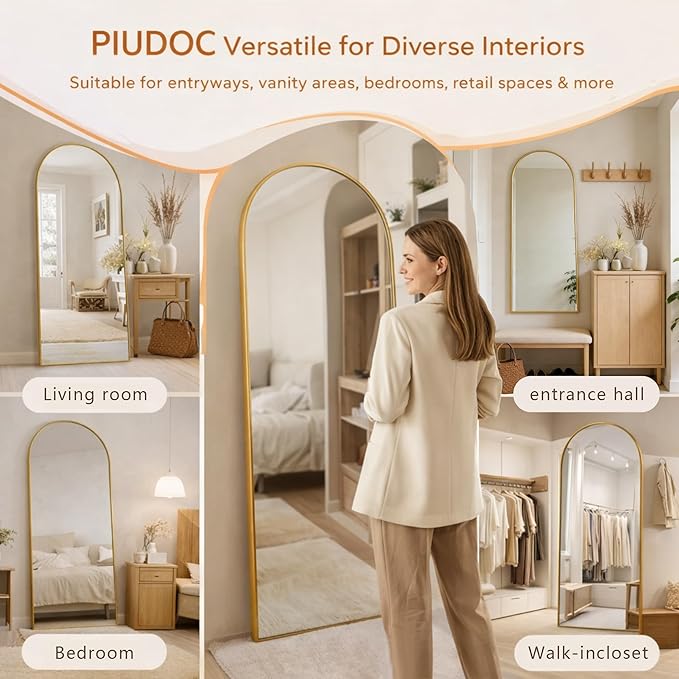 58"x19"Floor Mirror Full Length,Arched Full Length Mirror with Stand,Full Body Mirror,Hanging or Large Leaning for Bedroom Living Room Gold