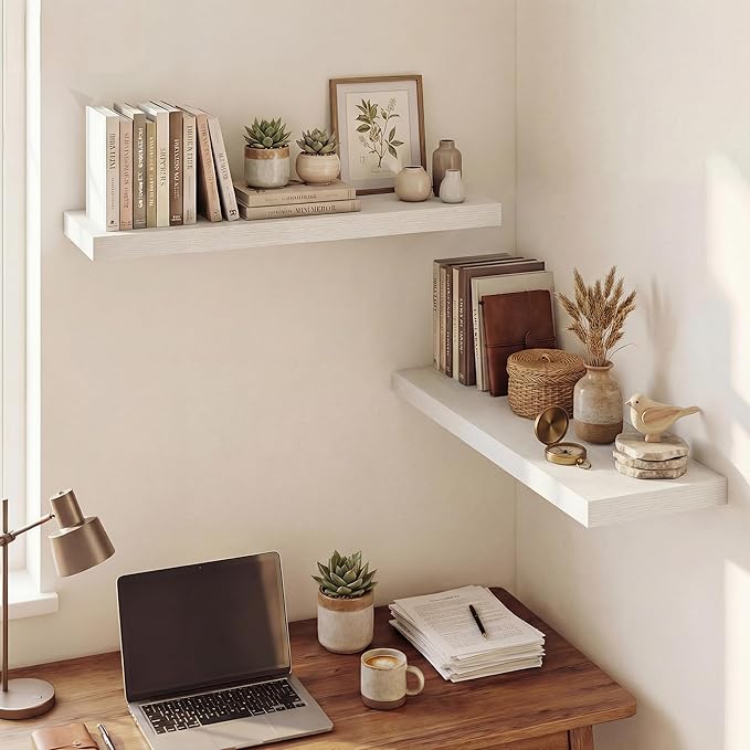 Dreamland 32 Inches Floating Shelves for Wall, 9.3" Deep Long Floating Shelves Set of 2, Large Display & Storage Shelf, Wall Shelf for Bathroom Bedroom Living Room Kitchen Office, White
