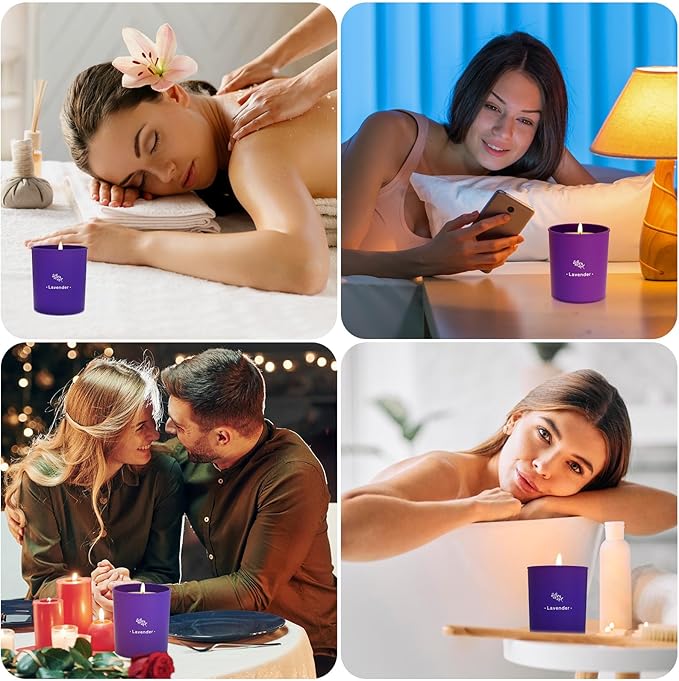 TranquilBliss Lavender Candles for Home Scented, 8 oz Scented Candles Present, Purple Jar Wax, Made with Soy for Women, 45 Hour Long-Lasting Burn for Girl Women Birthday Present Giving - 2 Pack
