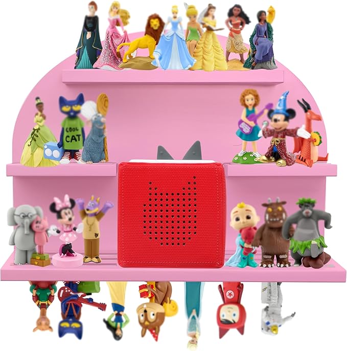 For Tonies Figures Shelf Magnetic,for Tonie box Wall Shelves,for Tonies Characters Organizer,Audio Toy Storage (Holds 45 Figurine),Compatible Charging Station for Kid's Room,Pine,Arch,Large,(Pink)