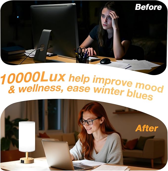 Light Therapy Lamp 10000 Lux, Sun Lamp with Remote Control, 3 Color Temperature & Stepless Dimming, Happy Sunlight Lamp, Daylight Lamp for Home, Office, Decoration Use As Lift Mood, Happy Life