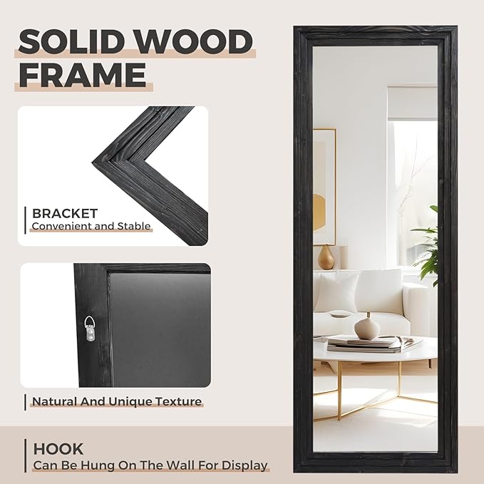 65"x24" Full Length Mirror Solid Wood Frame Floor Mirror for Living Room, Bedroom Hanging or Leaning, Black