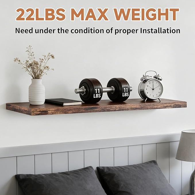 Easy Install Floating Shelves, 15.7 Inch Wall Mounted Wooden Shelf, Small Hanging Shelf for Home Decor, Books and Storage, Organizer for Bedroom, Bathroom, Kitchen, Set of 3, Vintage Brown