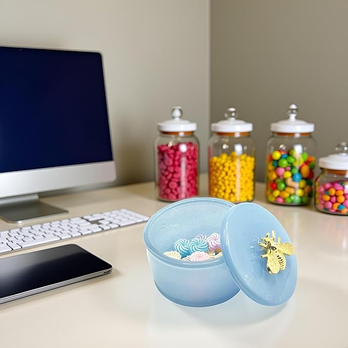 Cute Glass Candy Box - Glass Jar with Lids for Storage Candy Cookie, Vintage Candy Jar Candy Dish for Office Desk Buffet,3.15x3.15x2.28 H IN-GRB019-Blue