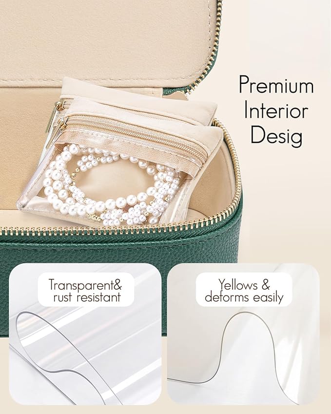 VLANDO Jewelry Travel Case,Travel Jewelry Organizer with Clear Velvet Jewelry Bags 8Pcs Zipper Pouch for Women Girl Gift-Green