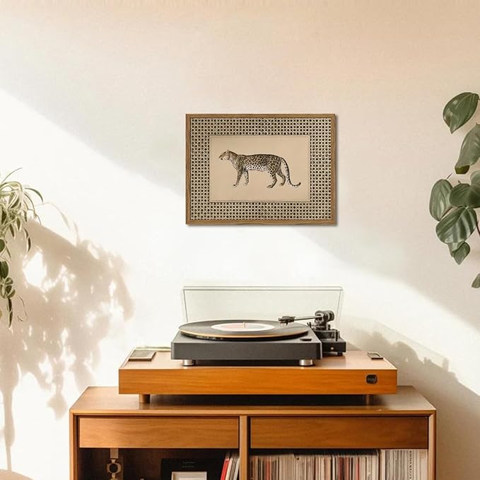 Vintage Leopard Wall Art Cheetah Safari Wall Decor Paintings, Wildlife Animal Poster Canvas Prints Aesthetic for Living Room Bedroom 12x16 inch Wood Framed