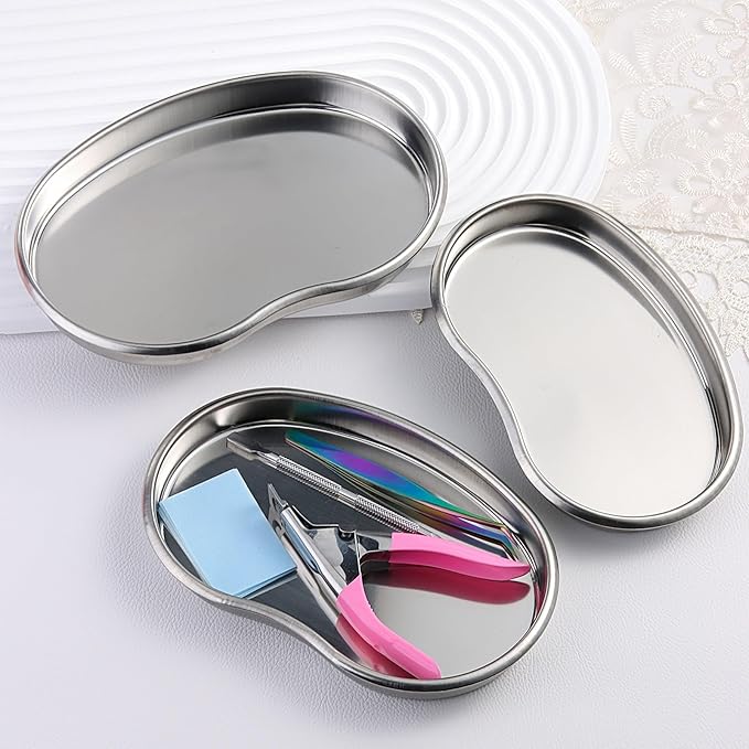 SUTOKAKA 3 Pack Stainless Steel Kidney Tray, Large Medium Small Size Metal Dental Trays, Reusable Surgical Placing Dish for Piercing, Lab Instrument, Kitchen Baking, Pet, Bathroom Tools