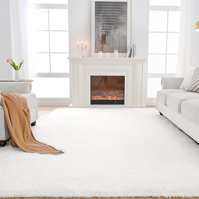 White Area Rug for Living Room: White Shag Rugs for Bedroom - Fluffy Area Rug 5x8 Plush Shaggy Carpet for Living Room,Bedroom
