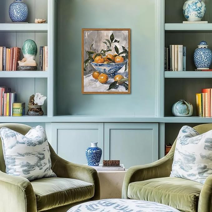 Framed Vintage Oranges Canvas Wall Art, Rustic Kitchen Pictures Wall Decor, Cottagecore Farmhouse Fruit Still Life Paintings Prints Antique Home Decor for Living Room Dining Room 16x24 inch