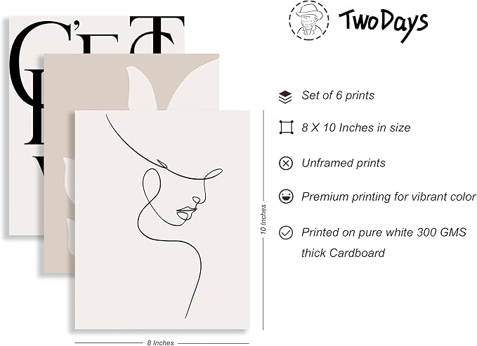 TwoDays Vanilla Girl Room Decor, Clean Girl Aesthetic Wall Art, Boho Beige Posters for Bedroom, Minimalist Cream Prints, Abstract Brown Pictures for Girls.(8" x 10", Set of 6, UNFRAMED)