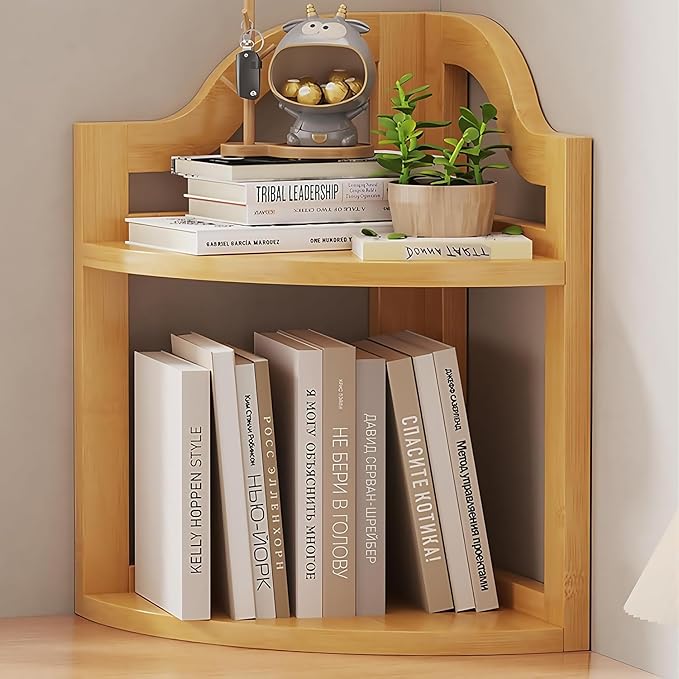 Corner Shelf, 2 Tier Desktop Storage Organizer Space Saving Counter Decor for Small Spaces Home Office Kitchen Bathroom (Yellow, 2-Tier)