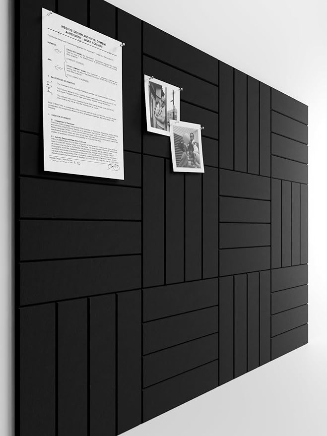 Bumusty Large Cork Board Alternative-48 x 36" Felt Bulletin Board Tiles, with 30 Pushpins, 70 Adhesive Tabs, Bold-Stripe 12-Pack, Cork Boards for Office Push Pin Board Felt Board-Black