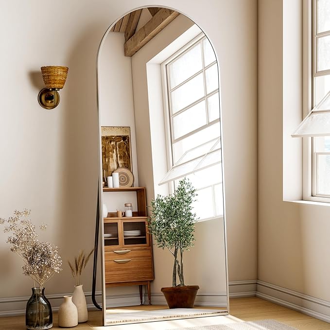 XRAMFY 24x68 Arched Full Length Mirror Floor Mirrors with Aluminum Alloy Frame Free-Standing Wall Mounted Floor Mirrors or Large Dressing Mirror, Silver Mirror Full Length
